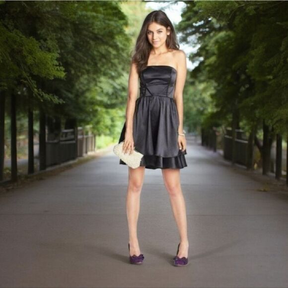 Hailey Adrianna Papell Satin Embossed Formal Dress Prom Party Club Strapless - Picture 5 of 12